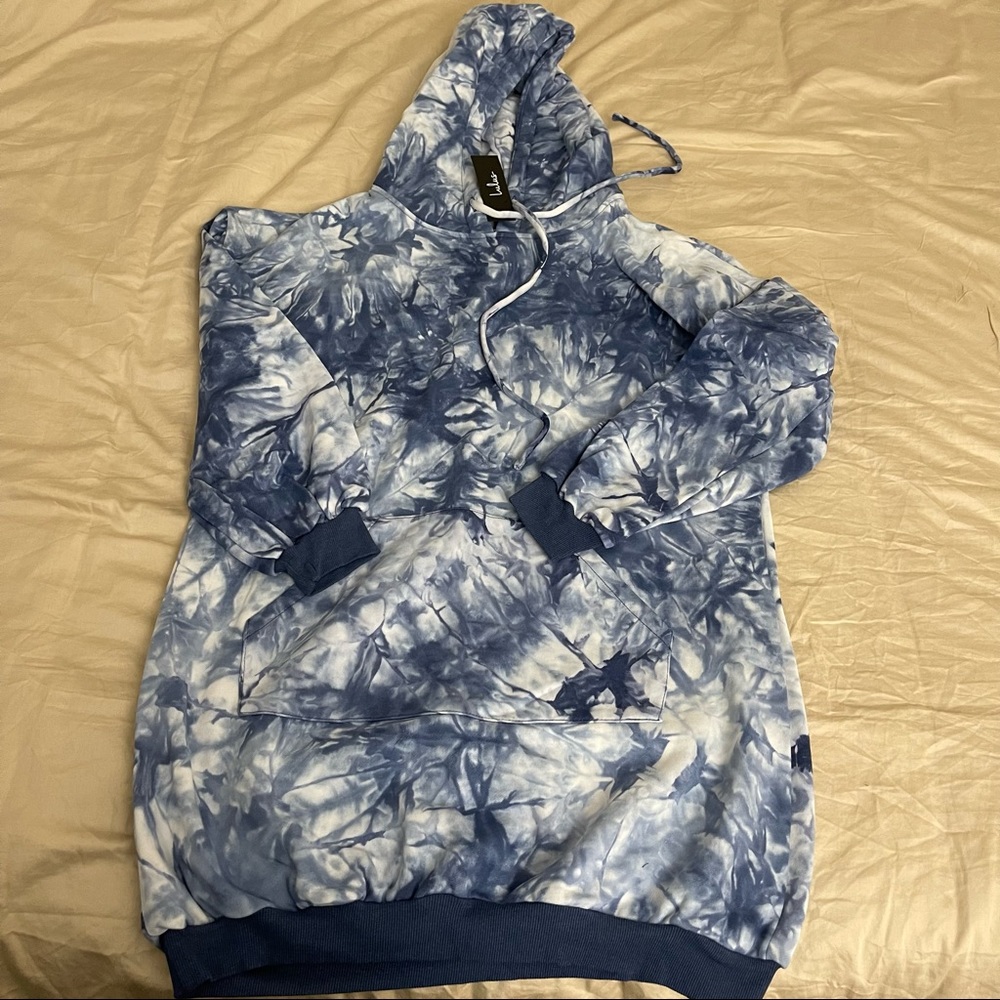 NWT Lulus Navy Blue Tie-Dye Sweatshirt Mini Dress